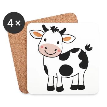 Cute Cartoon Cow - Adorable and Whimsical Design - Coasters (set of 4) - white - Front