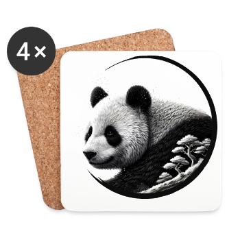 Panda avec forêt – L’élégance amoureuse de la nature - Dessous de verre (lot de 4) - blanc - Devant