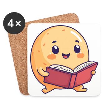 Happy Potato Reading a Book - Adorable Design - Coasters (set of 4) - white - Front