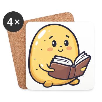 Happy Potato Reading a Book - Adorable Design - Coasters (set of 4) - white - Front