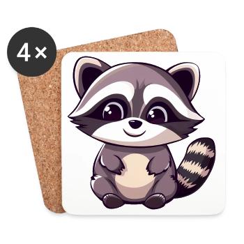 Mignon adorable raton laveur - Charmant dessin animé - Dessous de verre (lot de 4) - blanc - Devant