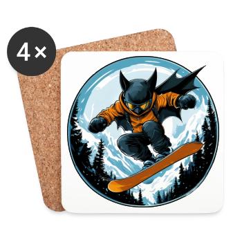 Chauve-souris Snowboarder - Dessous de verre (lot de 4) - blanc - Devant