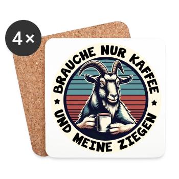 Brauche nur Kaffee und meine Ziegen - Untersetzer (4er-Set) - Weiß - Vorne