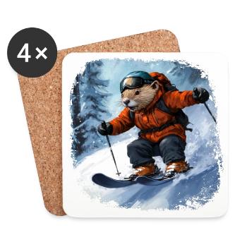 Skis de castor - Dessous de verre (lot de 4) - blanc - Devant