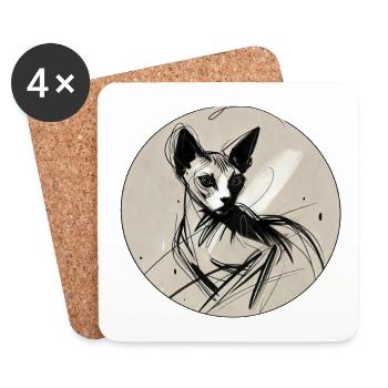 Sphynx portrait Kira - Dessous de verre (lot de 4) - blanc - Devant