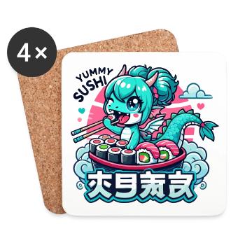 Drache Maki Sushi Kawaii Geschenk - Untersetzer (4er-Set) - Weiß - Vorne