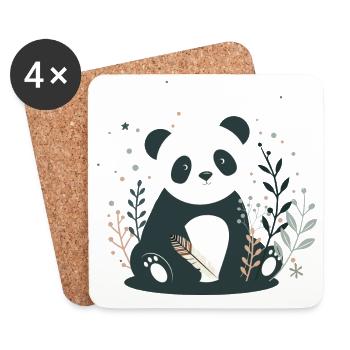Panda amoureux avec des plantes minimalistes - Dessous de verre (lot de 4) - blanc - Devant