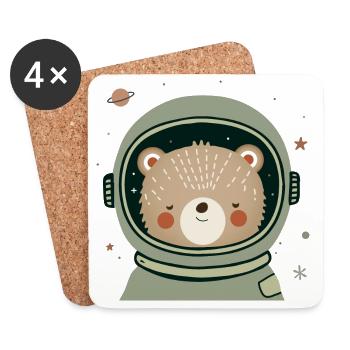 ours en tant qu’astronaute - illustration animale ludique - Dessous de verre (lot de 4) - blanc - Devant