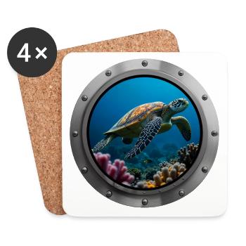 Sea Turtle Animal - 3 - Coasters (set of 4) - white - Front