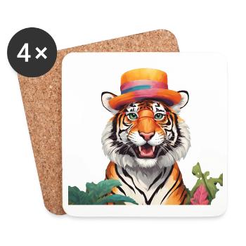 Skurriler Tiger mit Sonnenhut - Untersetzer (4er-Set) - Weiß - Vorne