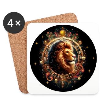 Lion dans le cercle du zodiaque - Signe du zodiaque Lion - Dessous de verre (lot de 4) - blanc - Devant