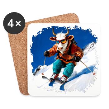 Ski des vaches - Dessous de verre (lot de 4) - blanc - Devant