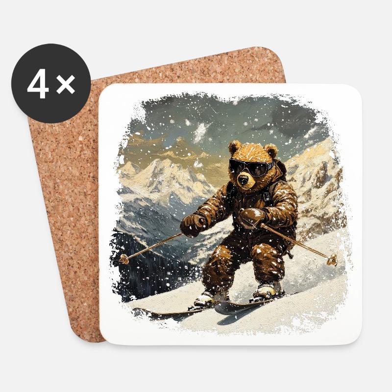 Bären Ski - Untersetzer (4er-Set) - Weiß
