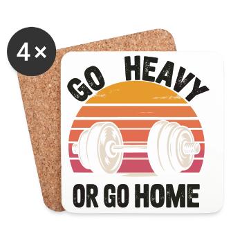 Go Heavy oder Go Home Retro Langhantel - Untersetzer (4er-Set) - Weiß - Vorne