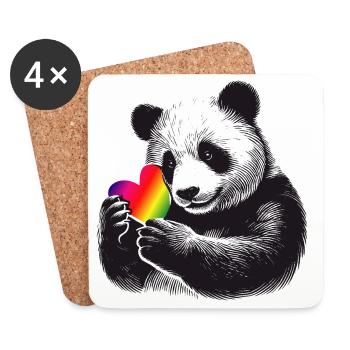 Panda aimant avec cœur arc-en-ciel - Dessous de verre (lot de 4) - blanc - Devant