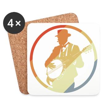 Joueur de banjo Vintage - Dessous de verre (lot de 4) - blanc - Devant