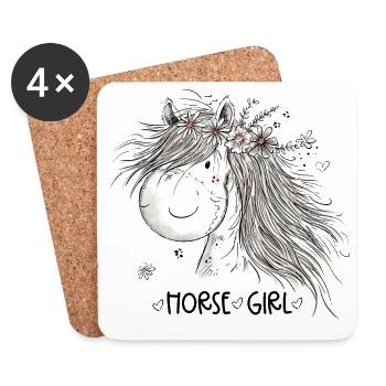 Horse Girl Horse Girl Horses Cartoon - Coasters (set of 4) - white - Front