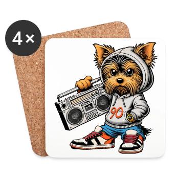 Un Yorkie Yorkshire Terrier cool avec un accent des années 90 - Dessous de verre (lot de 4) - blanc - Devant