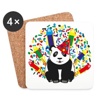 Geburtstags Panda mit Konfetti und Raketen. - Untersetzer (4er-Set) - Weiß - Vorne