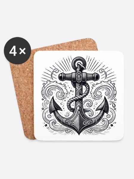 Anker Schiffsanker Anker cool maritim Geschenk - Untersetzer (4er-Set) - Weiß