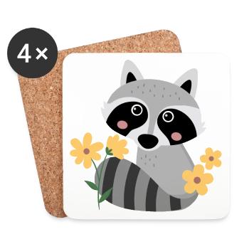 Petit raton laveur avec des fleurs - Dessous de verre (lot de 4) - blanc - Devant