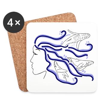 Buckelwal Frau Silhouette Haare dunkel gezeichnet - Untersetzer (4er-Set) - Weiß - Vorne