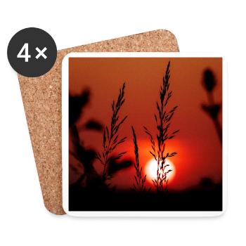 Silhouette von Gräsern bei Sonnenuntergang - Untersetzer (4er-Set) - Weiß - Vorne