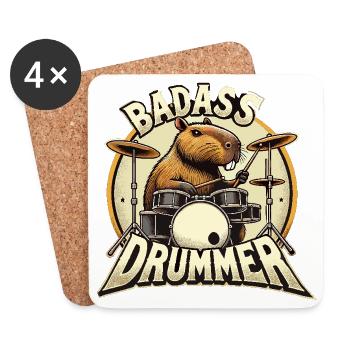 Badass Drummer Capybarun cadeau cool - Dessous de verre (lot de 4) - blanc - Devant