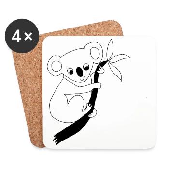 Koala - Graphique en noir et blanc - Dessous de verre (lot de 4) - blanc - Devant