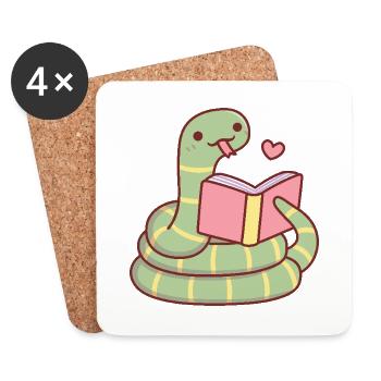 Serpent mignon blotti avec un livre Aime lire - Dessous de verre (lot de 4) - blanc - Devant