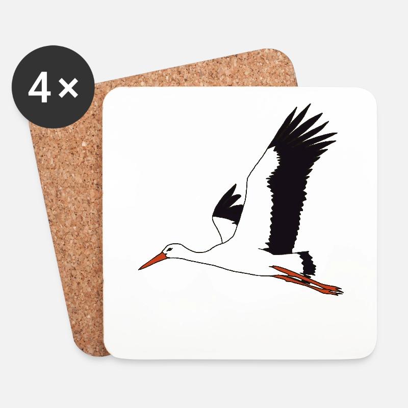 fliegender Storch - Untersetzer (4er-Set) - Weiß
