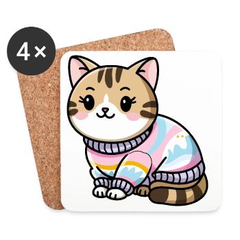Pull douillet chat - Dessous de verre (lot de 4) - blanc - Devant