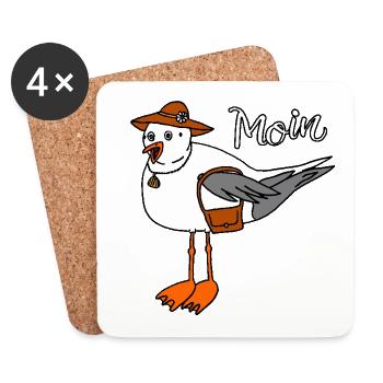 Mouette avec sac à main Moin Mer Baltique Mer du Nord Vacances - Dessous de verre (lot de 4) - blanc - Devant