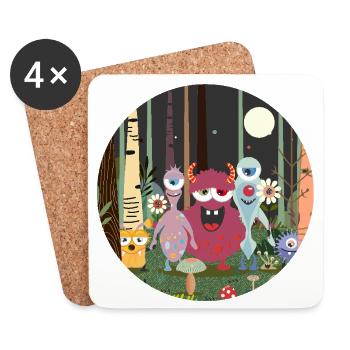 Groupe heureux de monstres dans la forêt magique - Dessous de verre (lot de 4) - blanc - Devant