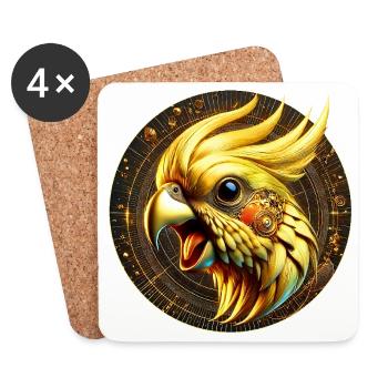 Steampunk-Bird (01) - Untersetzer (4er-Set) - Weiß - Vorne