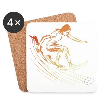 Surfen Mädchen Zeichnung - Untersetzer (4er-Set) - Weiß - Vorne