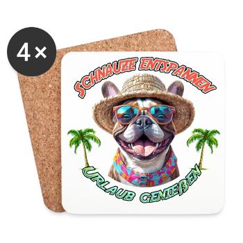 Schnauze entspannen – Urlaub mit Bulldogge - Untersetzer (4er-Set) - Weiß - Vorne
