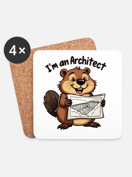 Biber Architekt – Damm Baumeister - Untersetzer (4er-Set) - Weiß