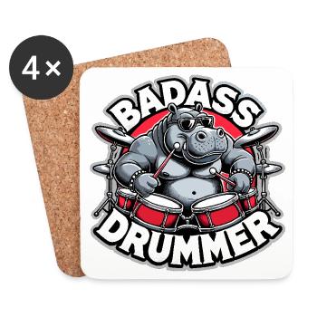 Knallharter Schlagzeuger Nilpferd cool Geschenk - Untersetzer (4er-Set) - Weiß - Vorne