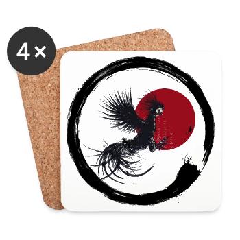 Coq japonais - Dessous de verre (lot de 4) - blanc - Devant