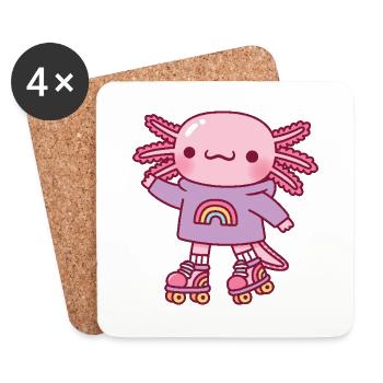 Süßer Axolotl mit Hoodie und Rollschuhen - Untersetzer (4er-Set) - Weiß - Vorne