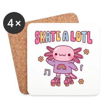 Mignon axolotl avec patins à roulettes patiner un jeu de mots - Dessous de verre (lot de 4) - blanc - Devant