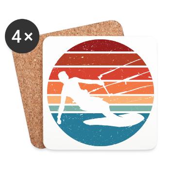 Silhouette de surfeur rétro coucher de soleil - Dessous de verre (lot de 4) - blanc - Devant