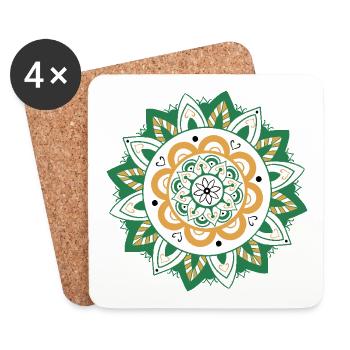 motif oriental maroquin vert orange - Dessous de verre (lot de 4) - blanc - Devant