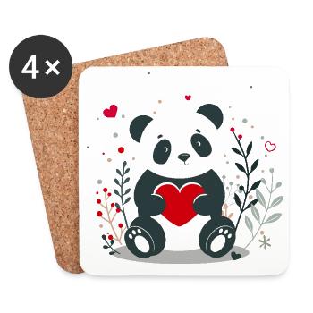 Panda avec coeur - Saint-Valentin aimante - Dessous de verre (lot de 4) - blanc - Devant