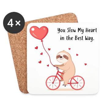 Paresseux avec ballon cœur – Cadeau de la Saint-Valentin - Dessous de verre (lot de 4) - blanc - Devant