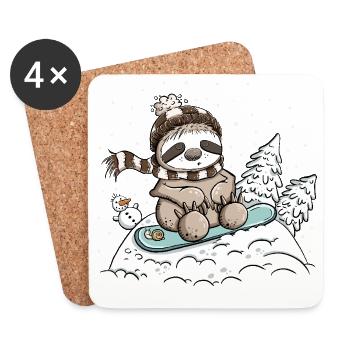 Petit paresseux dans la neige hivernale - Dessous de verre (lot de 4) - blanc - Devant