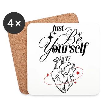 Soyez simplement vous-même – Cœur et lettrage - Dessous de verre (lot de 4) - blanc - Devant