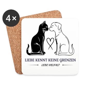 Katze & Hund: Liebe ohne Grenzen - Untersetzer (4er-Set) - Weiß - Vorne