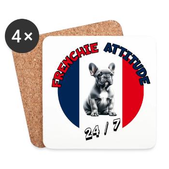 Frenchie Attitude 24/7 - French Bulldog - Coasters (set of 4) - white - Front